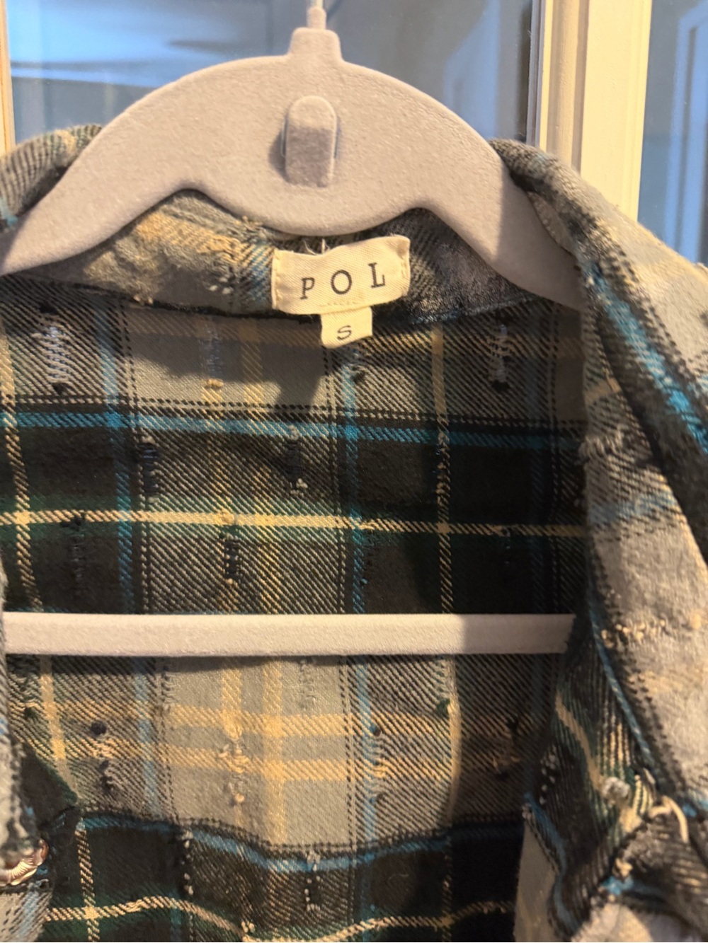 POL Women’s Black & blue Plaid Lace-Trim Jean Jacket - Picture 3 of 4